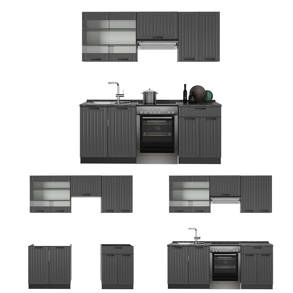 Vicco Cucina componibile Grigio scuro 200 cm , PL Rovere