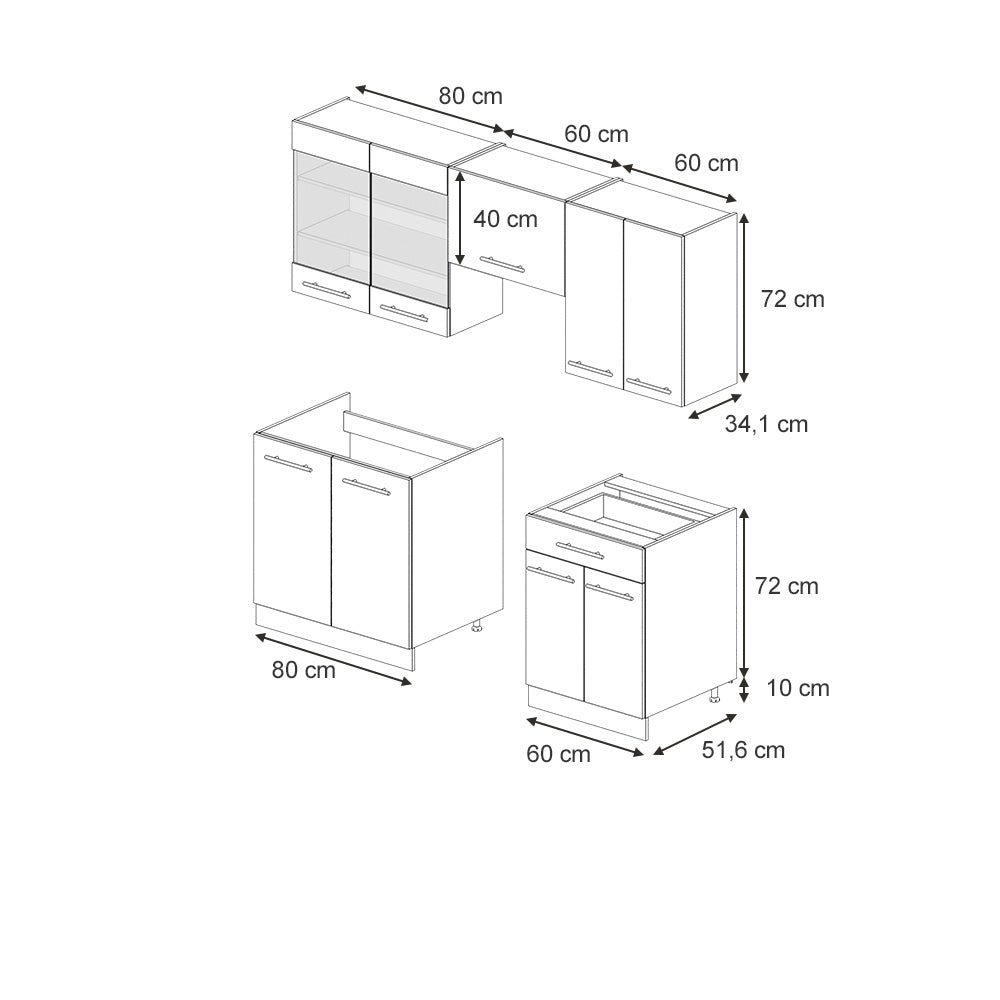 Vicco Cucina componibile Grigio scuro 200 cm senza piano di lavoro