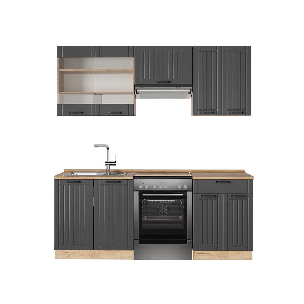 Vicco Cucina componibile Grigio scuro 200 cm , PL Rovere