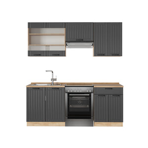 Vicco Cucina componibile Grigio scuro 200 cm , PL Rovere