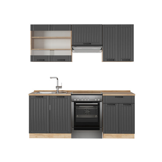 Vicco Cucina componibile Grigio scuro 200 cm , PL Rovere