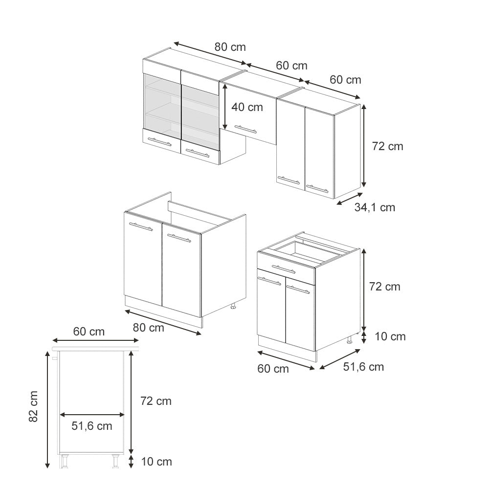 Vicco Cucina componibile Grigio scuro 200 cm , PL Antracite