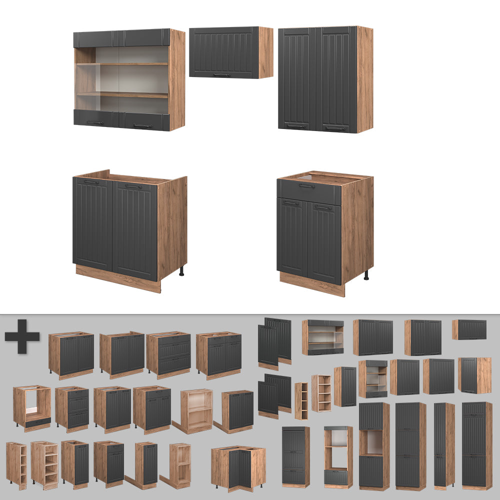 Vicco Cucina componibile Grigio scuro 200 cm senza piano di lavoro