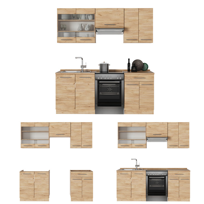 Vicco Cucina componibile Quercia dorata 200 cm , PL Marmo