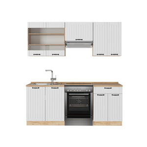 Vicco Cucina componibile Bianco casa di campagna 200 cm , PL Rovere