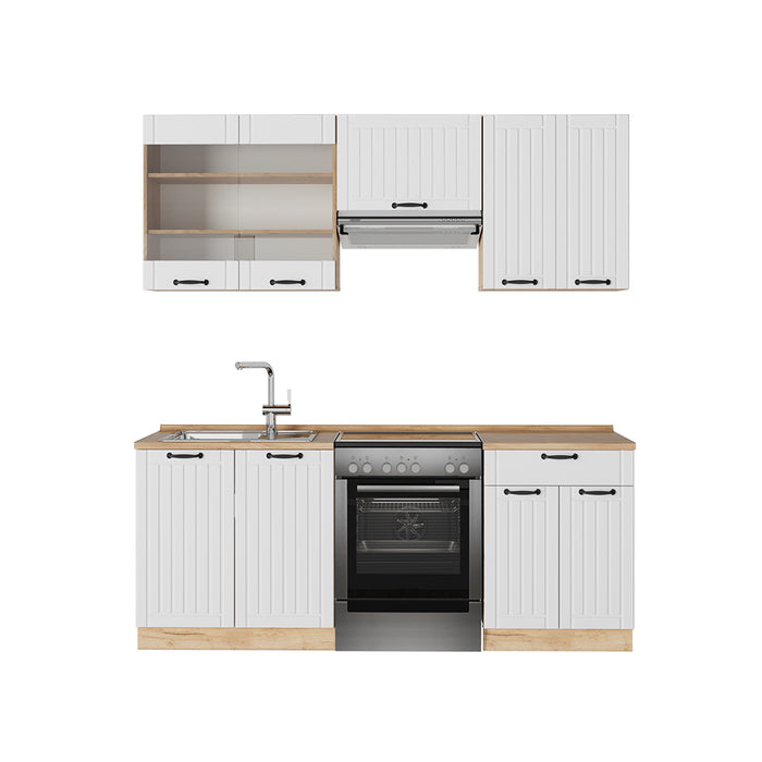 Vicco Cucina componibile Bianco casa di campagna 200 cm , PL Rovere