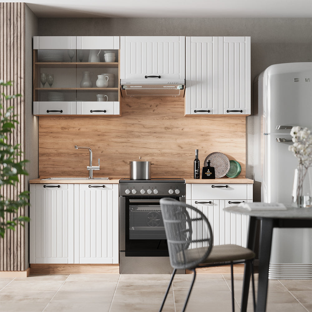 Vicco Cucina componibile Bianco casa di campagna 200 cm , PL Rovere