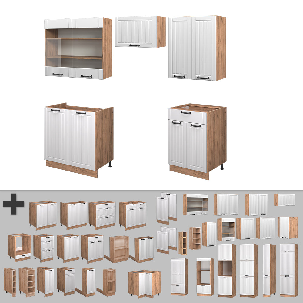 Vicco Cucina componibile Bianco casa di campagna 200 cm senza piano di lavoro