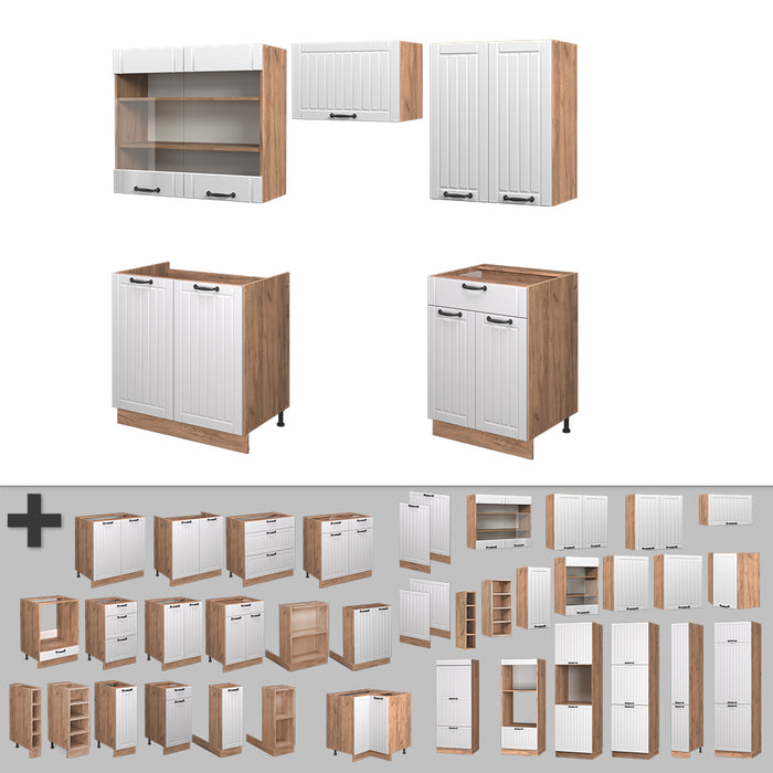 Vicco Cucina componibile Bianco casa di campagna 200 cm , PL Rovere