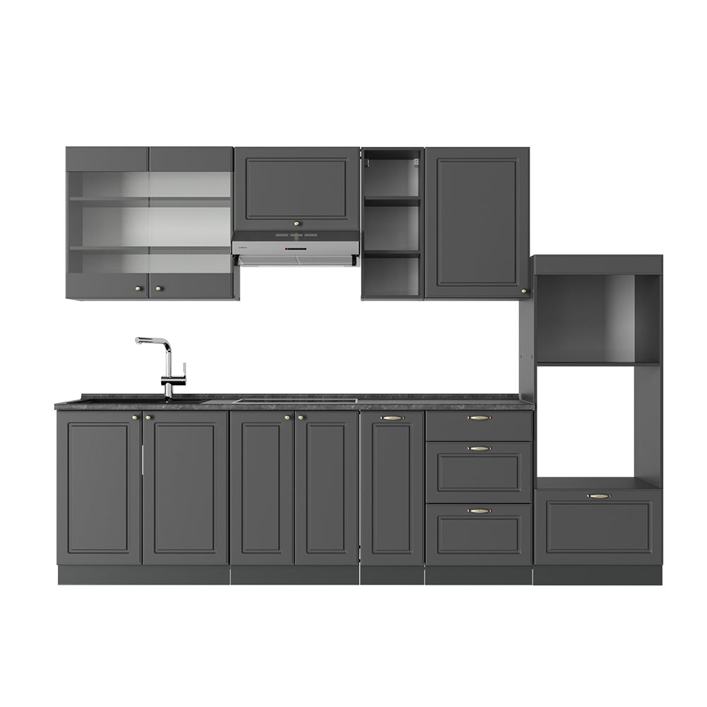 Vicco Cucina componibile Landhaus antrazit-oro 280 cm senza piano di lavoro
