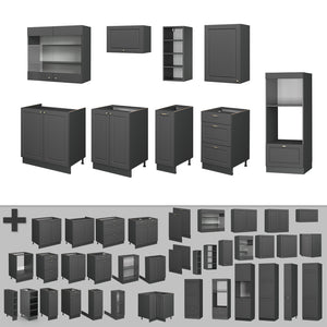 Vicco Cucina componibile Landhaus antrazit-oro 280 cm senza piano di lavoro