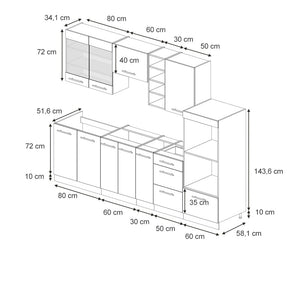 Vicco Cucina componibile Antracite lucido 280 cm senza piano di lavoro