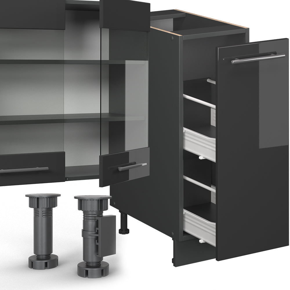 Vicco Cucina componibile Antracite lucido 280 cm senza piano di lavoro