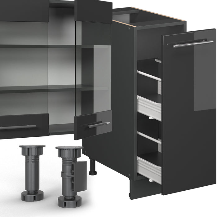 Vicco Cucina componibile Antracite lucido 280 cm senza piano di lavoro