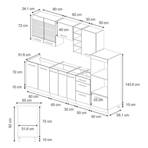 Vicco Cucina componibile Antracite lucido 280 cm , PL Antracite