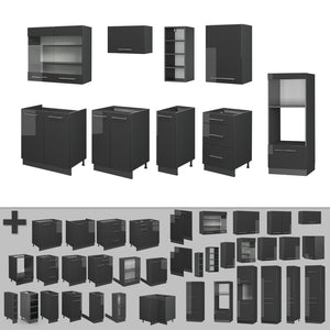 Vicco Cucina componibile Antracite lucido 280 cm , PL Rovere