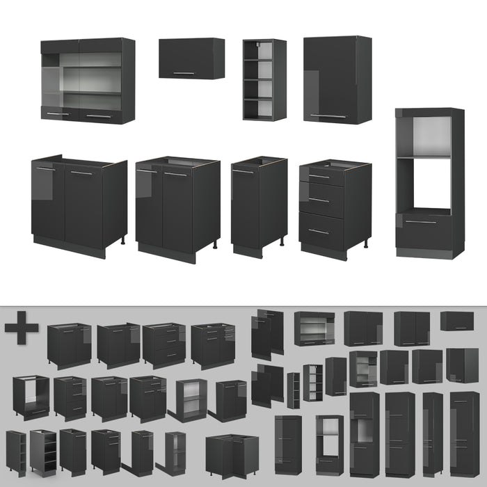 Vicco Cucina componibile Antracite lucido 280 cm , PL Rovere