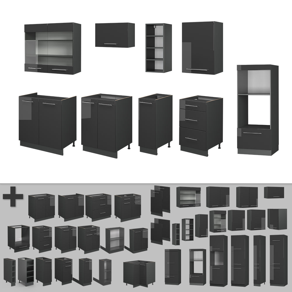 Vicco Cucina componibile Antracite lucido 280 cm senza piano di lavoro