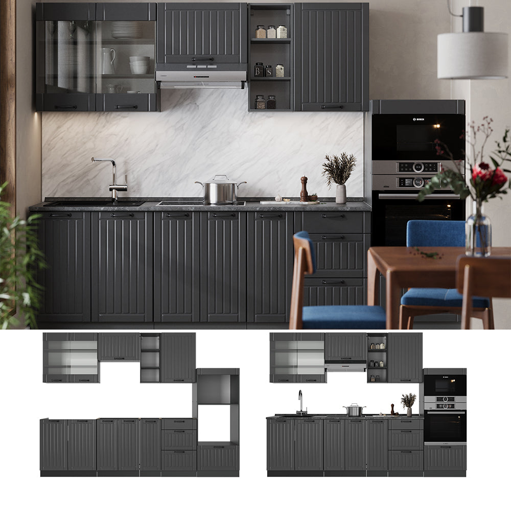 Vicco Cucina componibile Grigio scuro 280 cm senza piano di lavoro