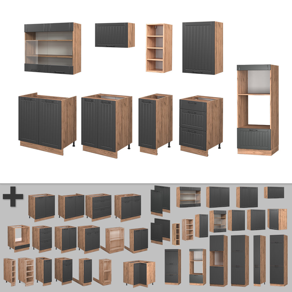 Vicco Cucina componibile Grigio scuro 280 cm , PL Rovere