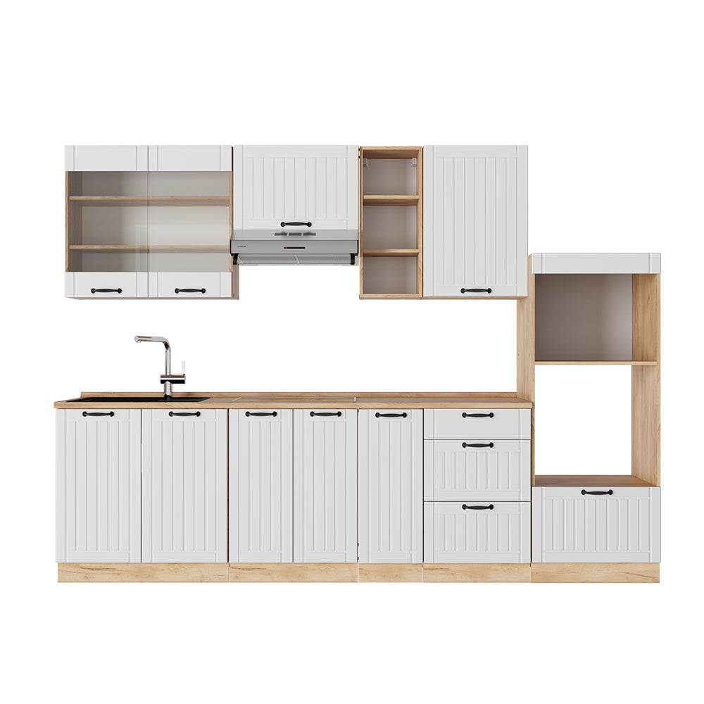Vicco Cucina componibile Bianco casa di campagna 280 cm , PL Rovere