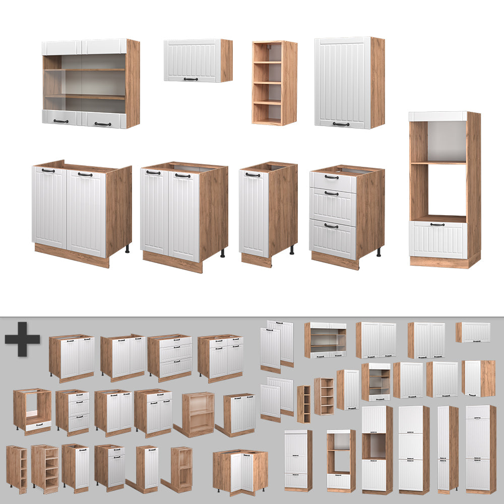 Vicco Cucina componibile Bianco casa di campagna 280 cm senza piano di lavoro