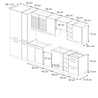 Vicco Cucina componibile Landhaus antrazit-oro 355 cm senza piano di lavoro