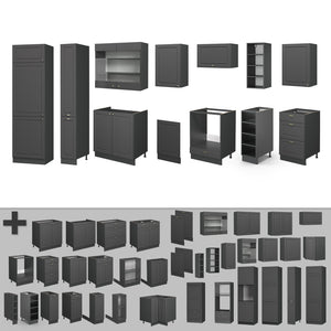 Vicco Cucina componibile Landhaus antrazit-oro 355 cm senza piano di lavoro