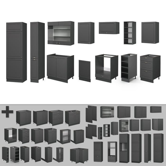 Vicco Cucina componibile Landhaus antrazit-oro 355 cm senza piano di lavoro