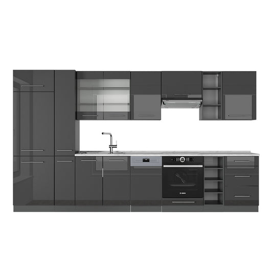 Vicco Cucina componibile Antracite lucido 355 cm , PL Marmo