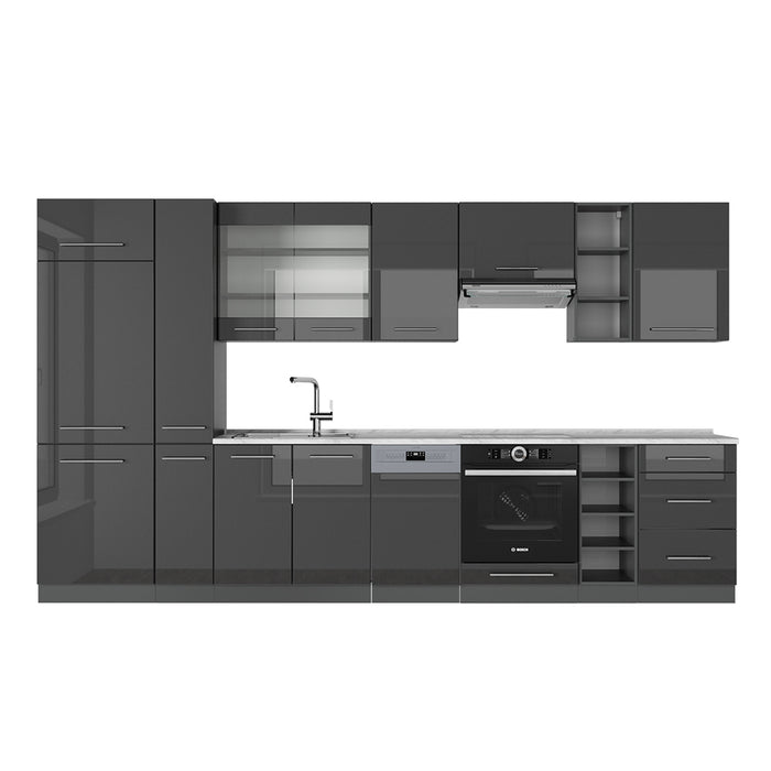 Vicco Cucina componibile Antracite lucido 355 cm , PL Marmo
