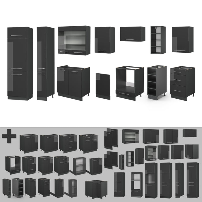 Vicco Cucina componibile Antracite lucido 355 cm senza piano di lavoro