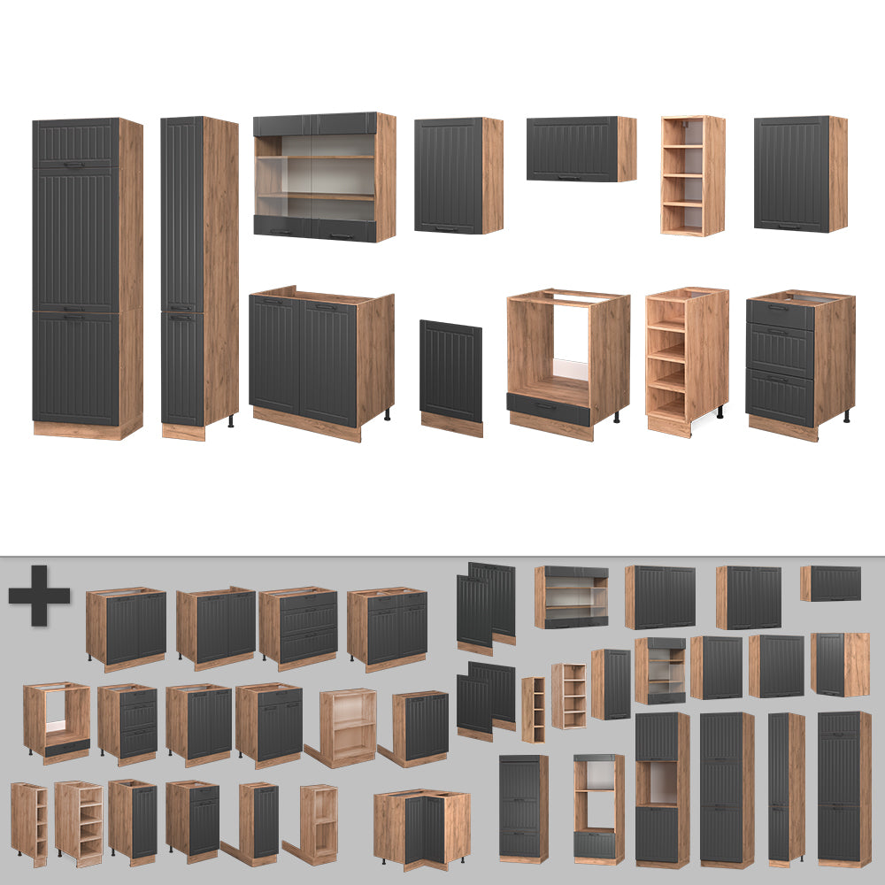 Vicco Cucina componibile Grigio scuro 355 cm , PL Rovere