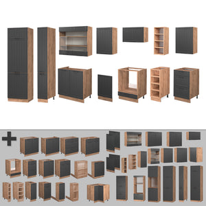 Vicco Cucina componibile Grigio scuro 355 cm , PL Rovere