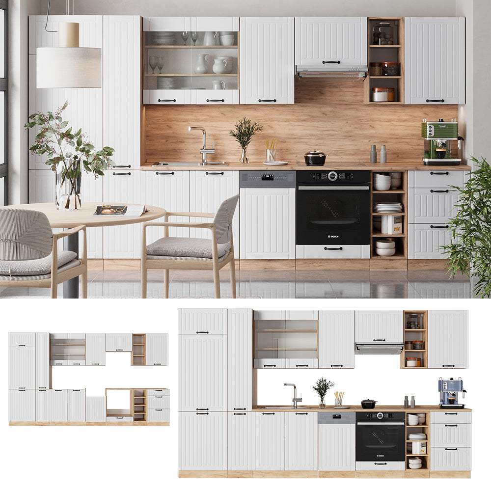 Vicco Cucina componibile Bianco casa di campagna 355 cm , PL Marmo