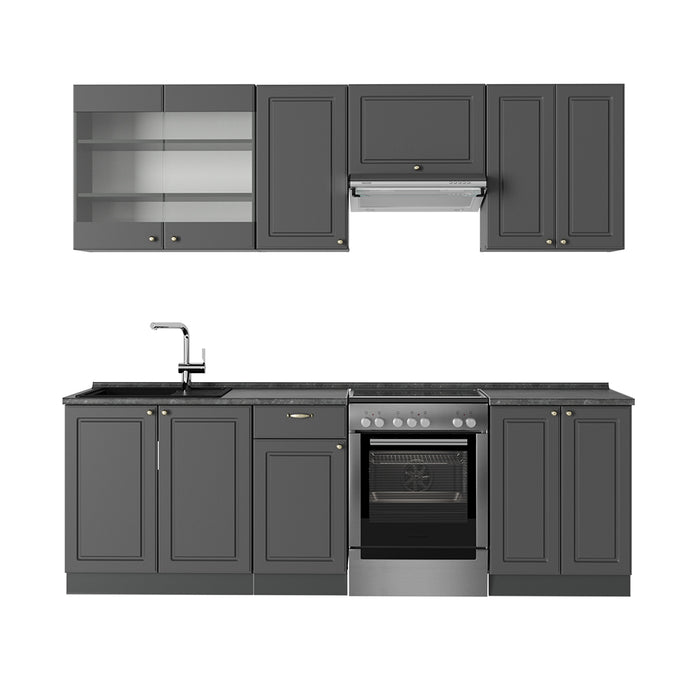 Vicco Cucina componibile Landhaus antrazit-oro 240 cm senza piano di lavoro