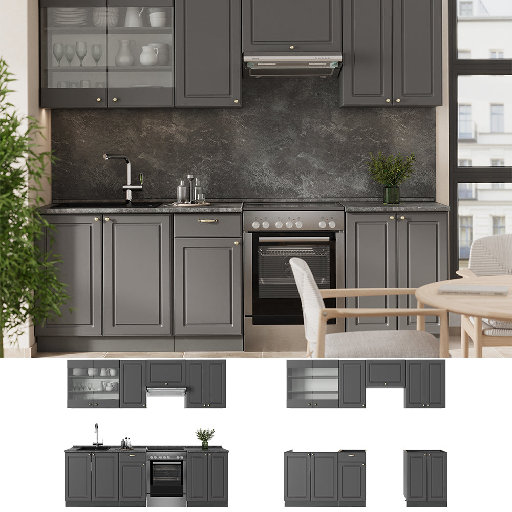Vicco Cucina componibile Landhaus antrazit-oro 240 cm senza piano di lavoro