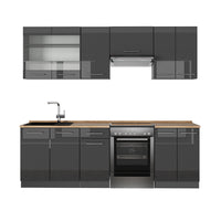 Vicco Cucina componibile Antracite lucido 240 cm , PL Rovere