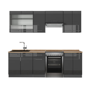 Vicco Cucina componibile Antracite lucido 240 cm , PL Rovere