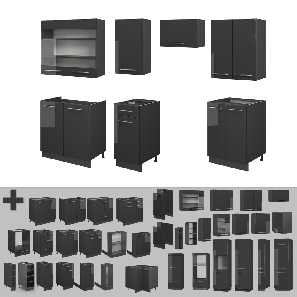 Vicco Cucina componibile Antracite lucido 240 cm senza piano di lavoro