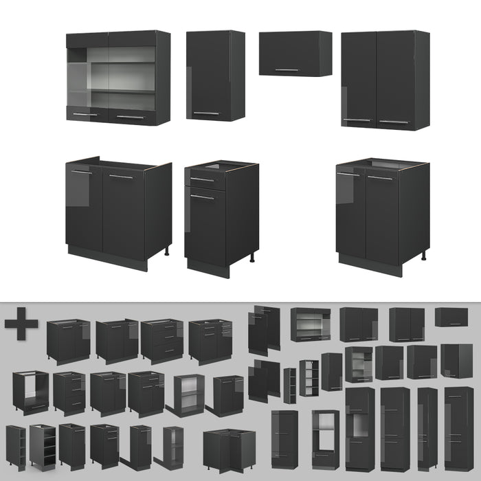 Vicco Cucina componibile Antracite lucido 240 cm senza piano di lavoro