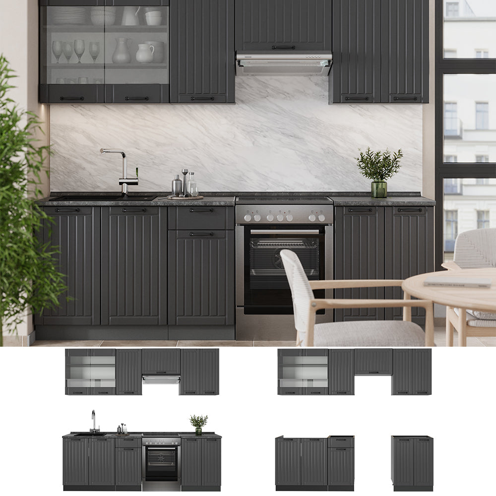 Vicco Cucina componibile Grigio scuro 240 cm , PL Marmo