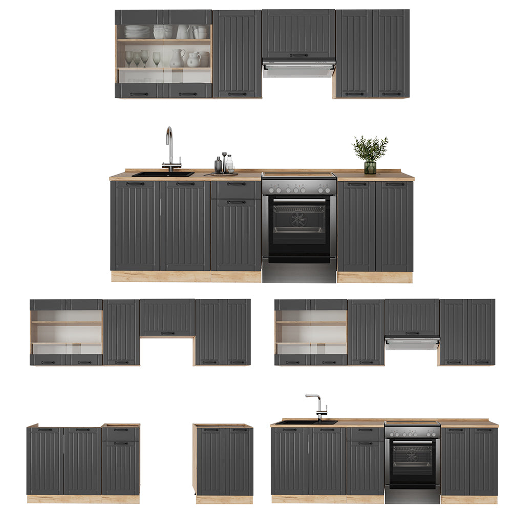 Vicco Cucina componibile Grigio scuro 240 cm , PL Rovere