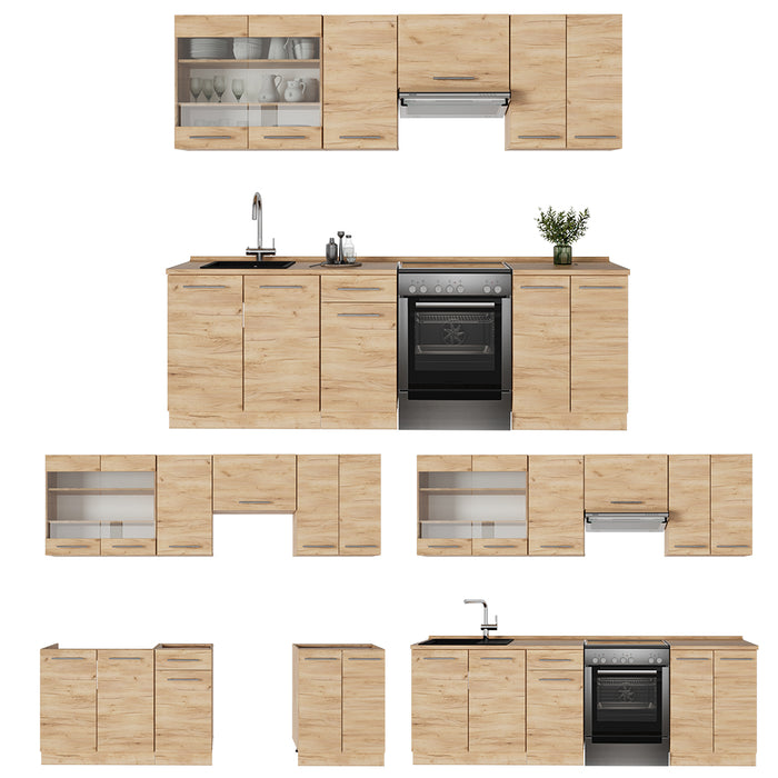 Vicco Cucina componibile Quercia dorata 240 cm , PL Marmo