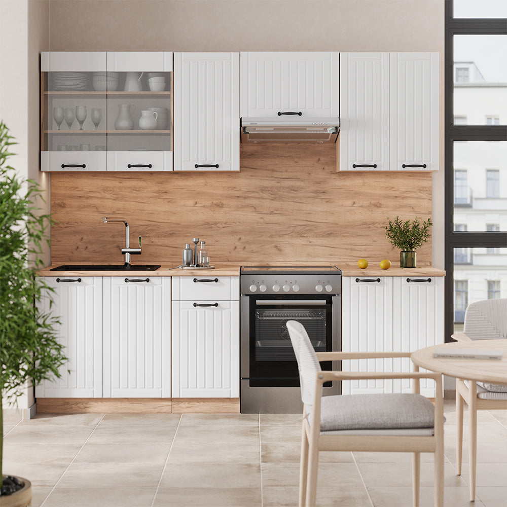 Vicco Cucina componibile Bianco casa di campagna 240 cm senza piano di lavoro