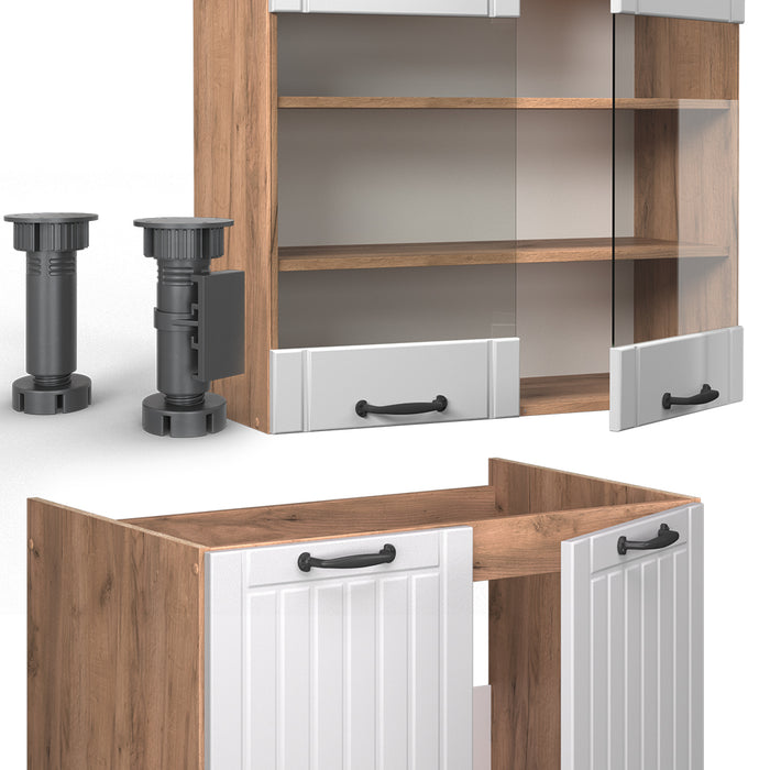 Vicco Cucina componibile Bianco casa di campagna 240 cm , PL Rovere