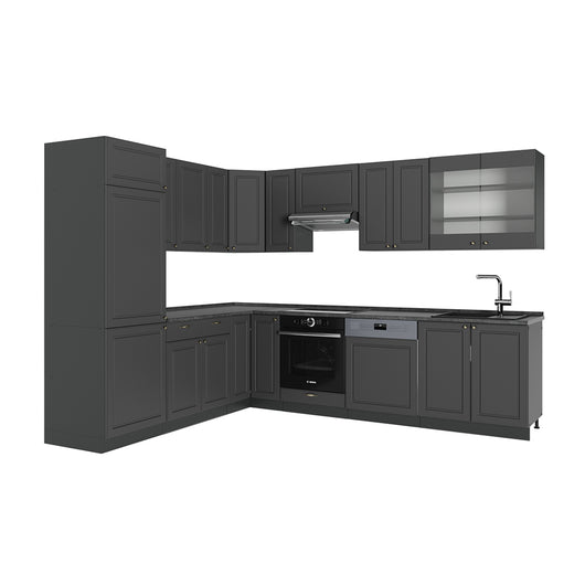 Vicco Cucina angolare completa Landhaus antrazit-oro 287 x 46 cm senza piano di lavoro