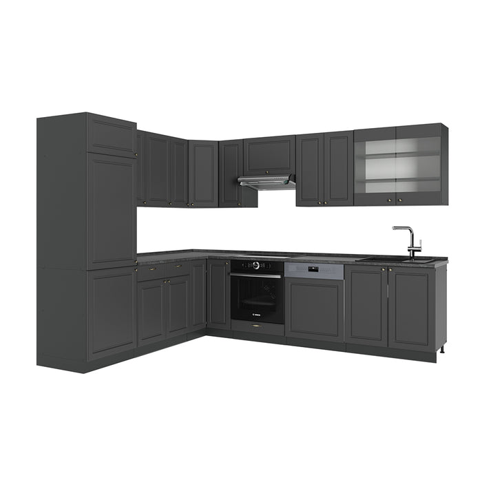 Vicco Cucina angolare completa Landhaus antrazit-oro 287 x 46 cm senza piano di lavoro