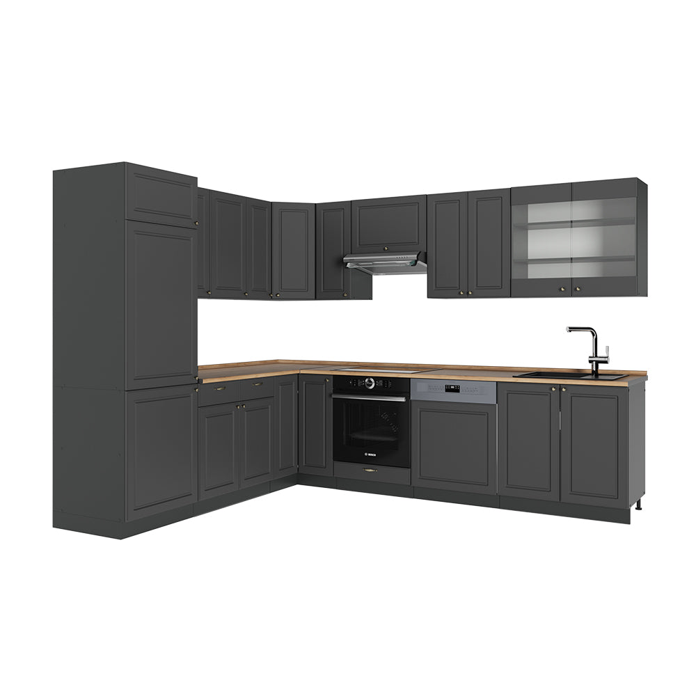 Vicco Cucina angolare completa Landhaus antrazit-oro 287 x 60 cm , PL Rovere