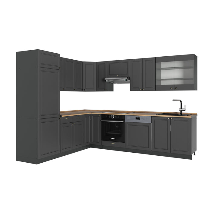 Vicco Cucina angolare completa Landhaus antrazit-oro 287 x 60 cm , PL Rovere